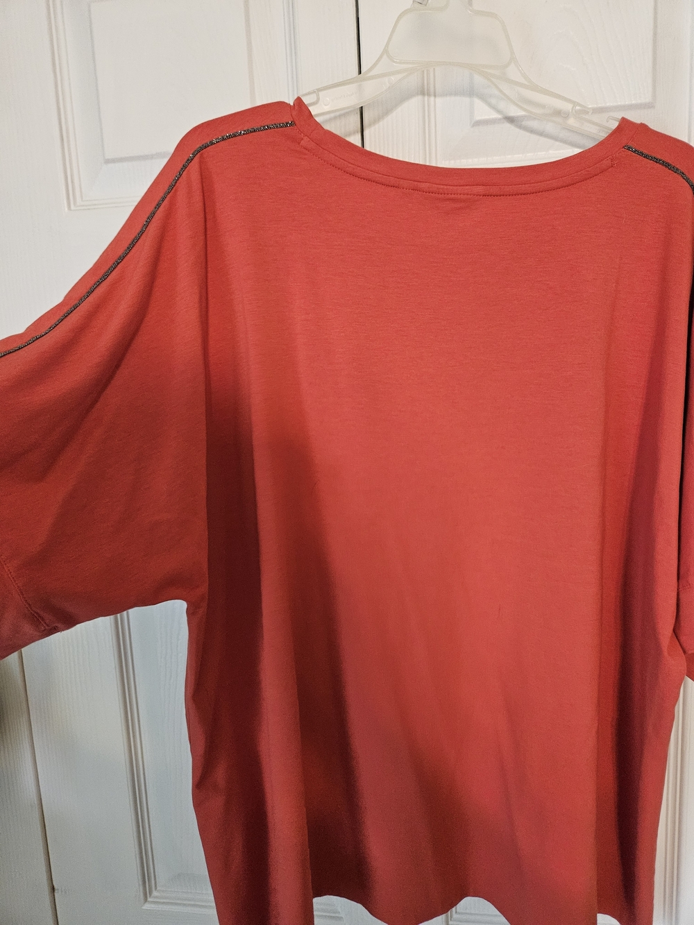 Chico's Black Beaded Rust Boatneck Top